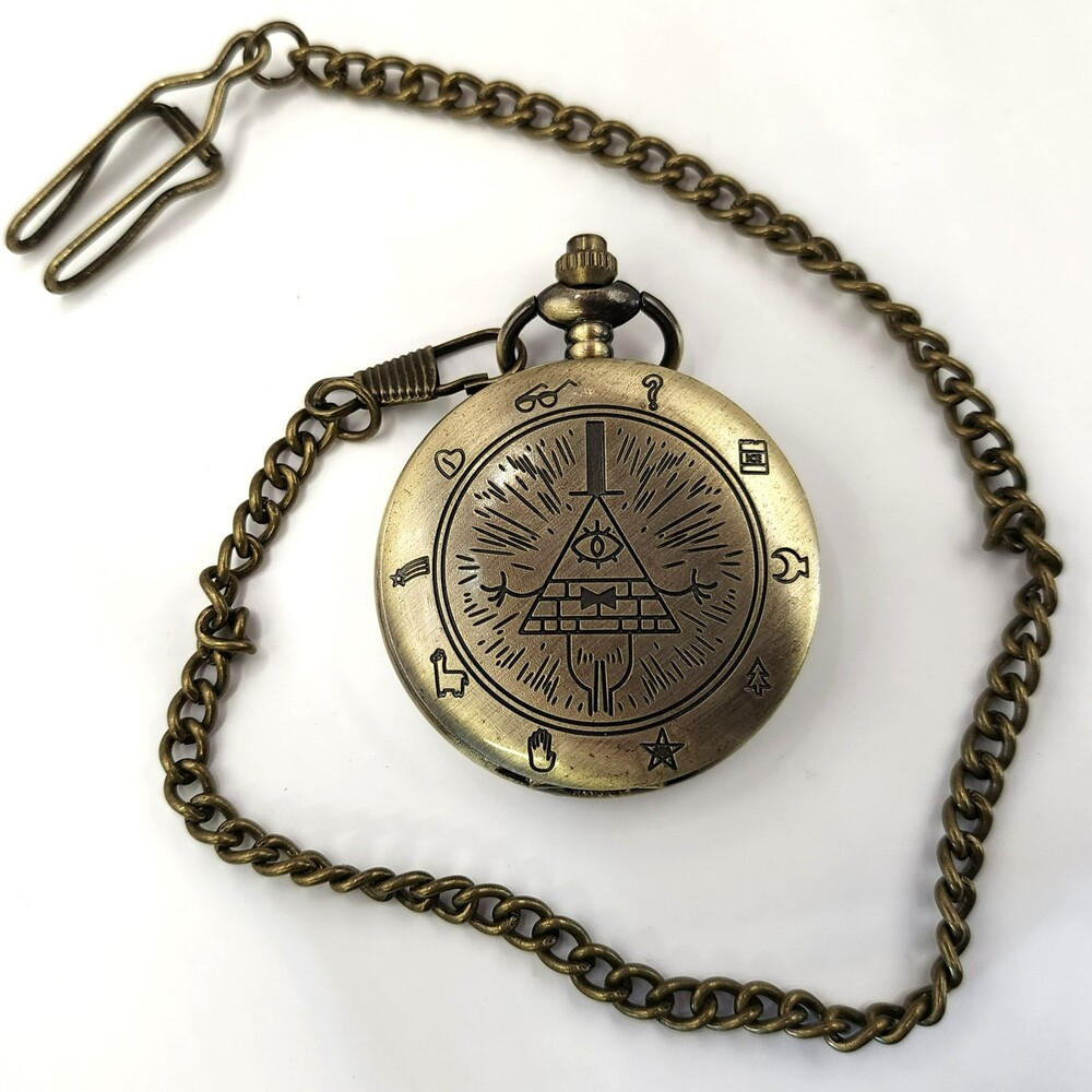 Boshiya Gravity Falls Bill Cipher Zodiac Bronze Quartz Pocket Watch NWT